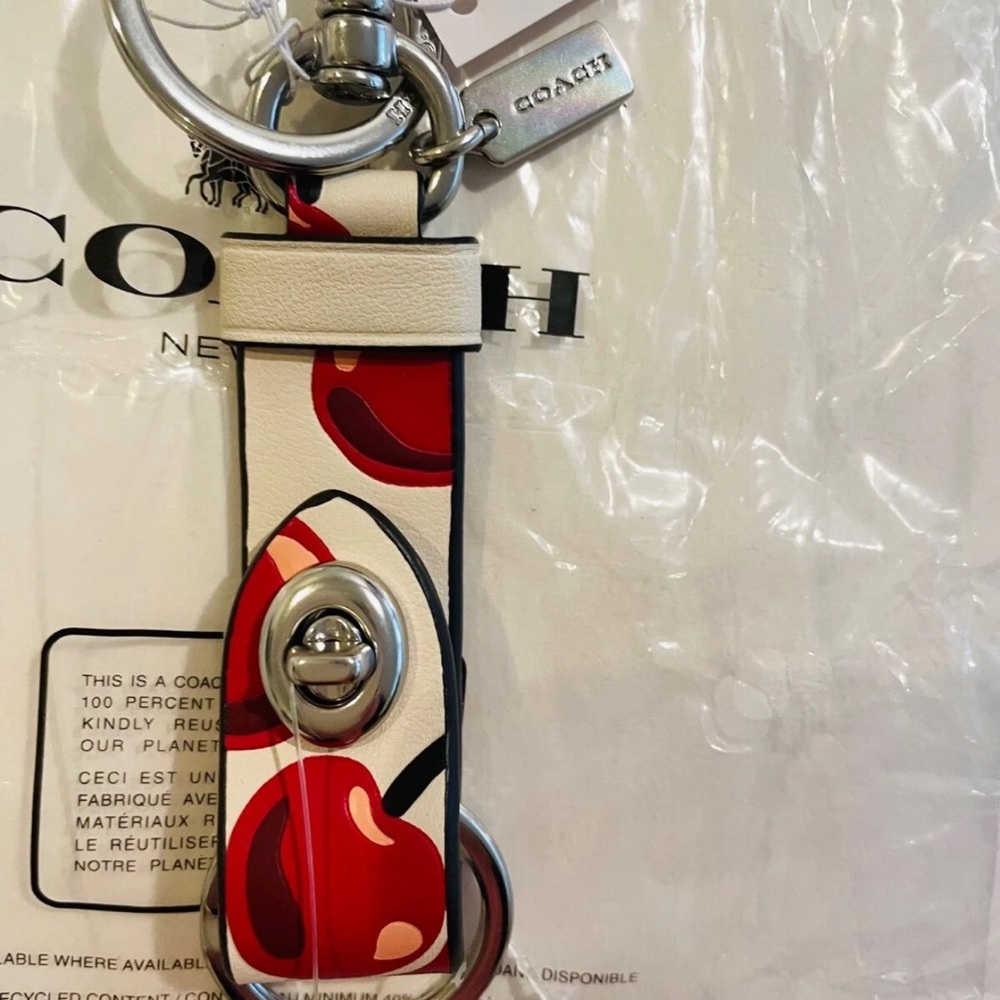 Coach Cherry Print Keychain with Silver Hardware - Picture 2 of 11